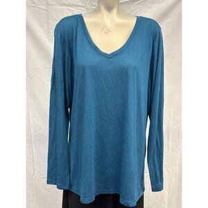 Derek Heart Womens Blue V-Neck Long Sleeve Basic T-Shirt Plus‎ Size 3X Pullover